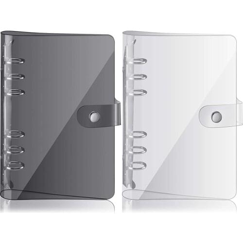 2 Pieces A6 Transparent Soft PVC Binder Cover, Snap Button Closure Folder Notebook Round Ring Clear Binder Cover Protector