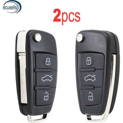 2pcs/lot, Replacement Folding Flip 3 Button Remote Car Key Shell Case Fob For-Audi A6 A6L A8 Q7 A3 A4 TT With Uncut Blade Fob
