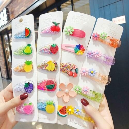 2020 Ins 5Pcs/Set Baby Girls Fruit Sequin Princess Shiny Colorful Hair Clips Sweet Headwear Hair Accessories Hairpins Barretts