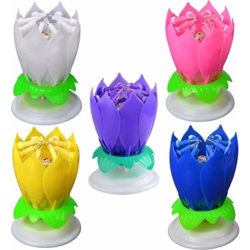 5Pcs/Set Amazing Romantic Musical Lotus Rotating Happy Birthday wedding Candle Magical Sparklers for Party with free shipping
