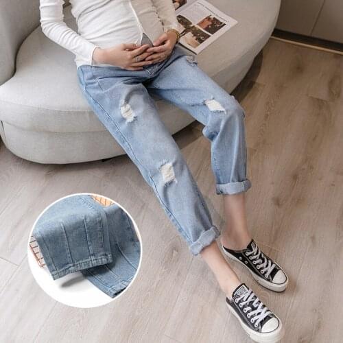 5501# Maternity pants Spring Autumn Maternity Jeans Belly Support Pants Hole Decoration Maternity Trousers