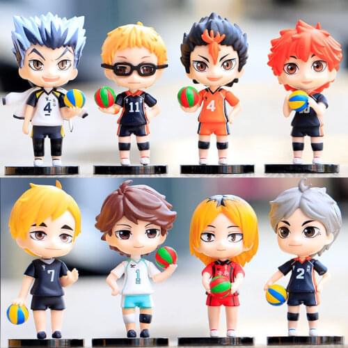 8pcs/set Haikyuu Anime Figure Toys PVC Model Dolls Q Version Tobio Kageyama Shinsuke Kita Nishinoya Yuu Children Gift