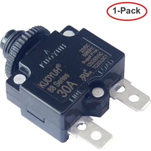 KUOYUH 30A Circuit Breaker thermal Overload protector button switch Single Pole Push to Automatic reset waterproof cap