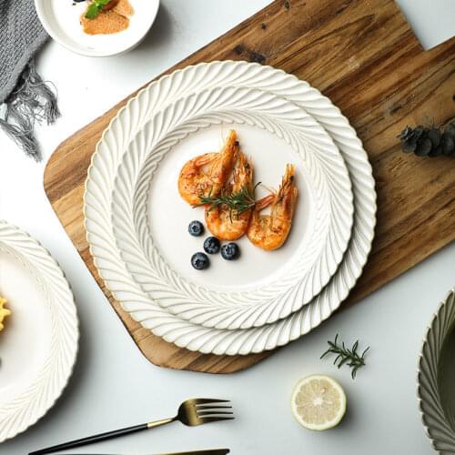 White Thread Ceramics Steak Food Plate Ins Style Tableware Household Dish Thick Soup Spaghetti High End Porcelain Dinnerware Set