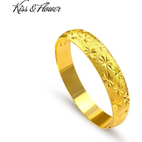 KISS&FLOWER BR10 Fine Jewelry Wholesale Fashion Woman Girl Mother Birthday Wedding Gift Matte Star 24KT Gold Bracelet Bangles