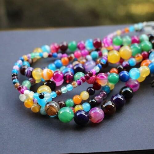 1strand of 4mm 6mm 8mm 10mm Mix color Agat stripe Beads Onyx Stone Round Loose Beads for jewelry making