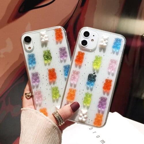 Qianliyao Cute Candy Colors Bear Phone Case For iPhone 12 Mini 11 Pro Max XR X XS Max 7 8 Plus 6 6s Cases Soft Transparent Cover