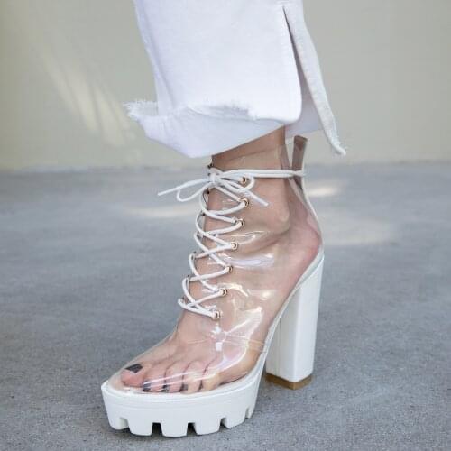 Dovereiss Fashion Womens Shoes Round toe Sexy Elegant Platform Concise white Block heels Mature jelly shoes Ankle boots 45