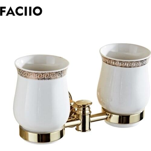 FACIIO Toothbrush Holder Bathroom Cup & Tumbler Holders Wall Mounted Teeth Brush Shelves Bath Double Cup Holders Sets 5755
