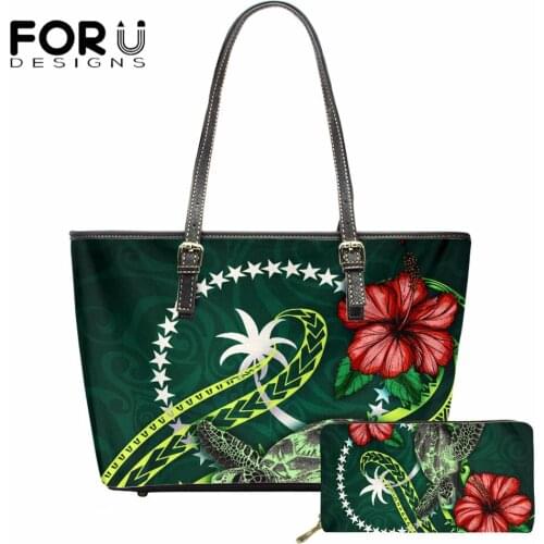 FORUDESIGNS Chuuk Polynesian with Turtle Hibiscus Printed Luxury Woman Bag Female Shoulder Handbags New Trend Tote Bags Sac Main