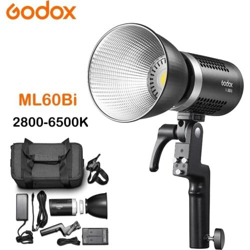 Godox ML60Bi 60W Bi-Color LED Light Silent Mode Portable Brightness Adjustment Support Li-ion with AC Power Supply Outdoor