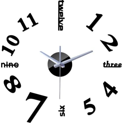 Hot sale wall clock acrylic mirror digital wall clocks needle quartz watch diy clock modern design living room 3d stickers