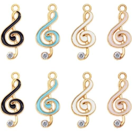 Julie Wang 8PCS Enamel Music Note Charms Alloy Gold Tone Rhinestone G Clef Pendant Bracelet Jewelry Making Accessory 4 Colors