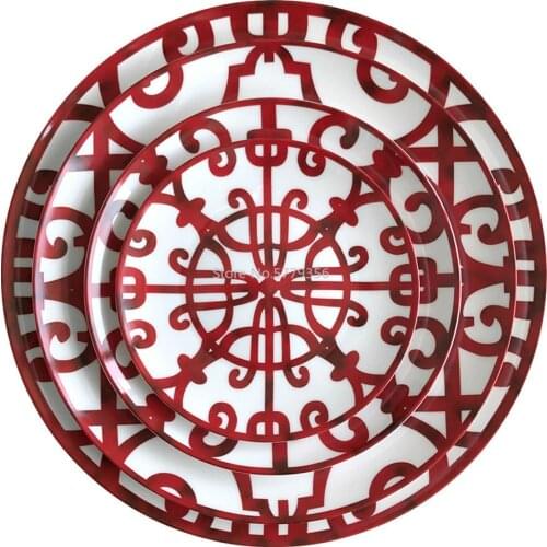 Ceramic Plate Hand-Painted Red Art Creative Round Ins Style Tableware Dinner Plates Set Charger Plates for Wedding Pasta Plate