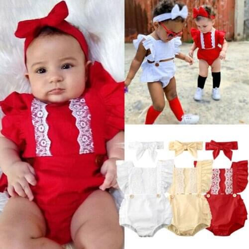 CANIS Summer Newborn Infant Baby Girl Clothes Sleeveless Backless Lace Patchwork Jumpsuit Bodysuit+Headband Outfit Sunsuit