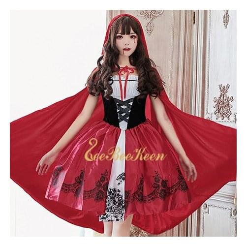 Adult Little Red Riding Hood Cosplay Costume Halloween costumes for women Party Role play Girls Anime Cosplay Dress and cloak