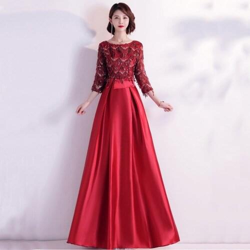 Red Evening Dress 2020 A Line Lace Satin Long Formal Prom Party Gown Dresses Robe De Soiree