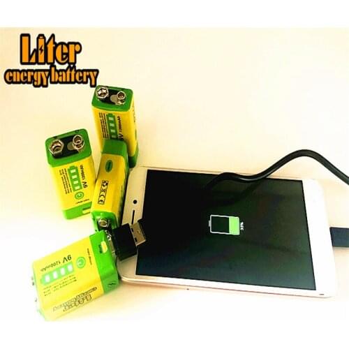 9V 6F22 USB 1200mAh Lipo rechargeable lithium ion battery+9V LED Charger for smoke alarm wireless microphone Guitar Intercom