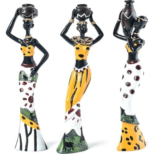 Best 3Pcs Retro Vase African Woman Statue Exotic Resin Culture Figurines Set for Home Hotel Living Room Decoration Craft Ornamen