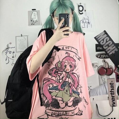 Harajuku Kawaii Cute Anime WomenS T-Shirt Summer Loose Short-Sleeved Y2k Punk Sports WomenS Top Oversized T-Shirt Gets
