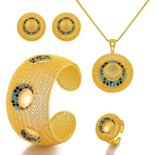 Missvikki Dubai Luxury Trendy Necklace Big Bangle Round Earrings Ring Jewelry Sets For Women Wedding High Quality Noble Style