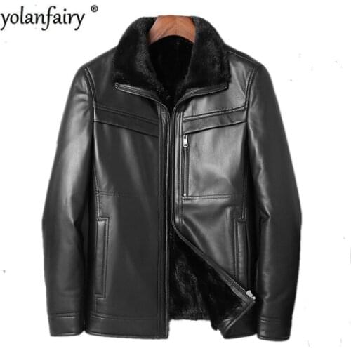 Genuine Leather Jacket Men Real Mink Fur Liner Warm Coat Winter Jacket Men Real Sheepskin Coats Plus Size L18-5800 MY1601