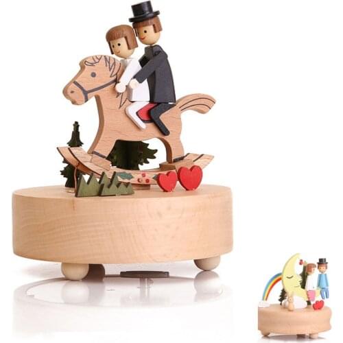 New Carousel Music Box Wooden Base Crafts Music Box Retro Home Decoration Creative Valentines Day Birthday Gift Box