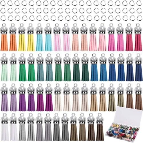 Key Chain Tassel Kit with 56 Pcs Leather Tassel Ornaments and 64 Pcs Jump Rings for Key Chains Bracelets and Diy Craft