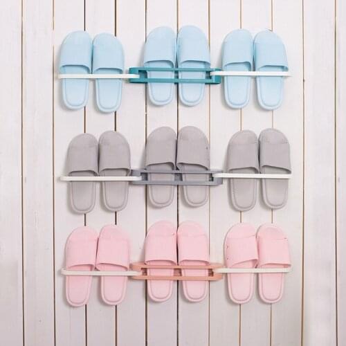 One Change Three Folding Slippers Rack Wall-mounted Telescopic Towel Storage Rack Three-in-one Bathroom Storage Rack