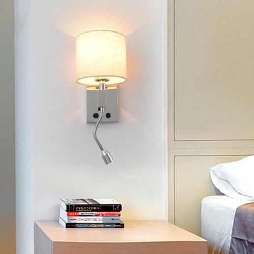 Zerouno Led Wall Lights Bedside Wall Lamp Linen lampshade Stainless Steel Base Modern Home Hotel Reading Lamp 220V Night Light