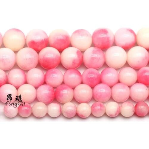 Natural Stone Pink White Jades Chalcedony Beads Loose Spacer Beads For Jewelry Making DIY Bracelet Accessories 4/6/8/10/12mm