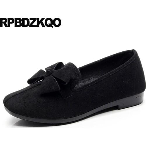 Black Flats Suede Cheap Shoes China Women Red Wine Ladies Shallow Chinese Large Size Slip On Bow 2021 Designer Fashion Round Toe