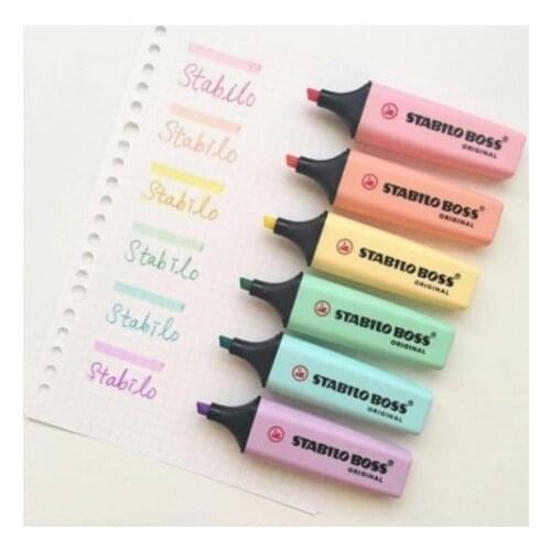 STABILO BOSS original Pastel highlighters and text markers 4 hours dry-out protection 6-pack pastel colors