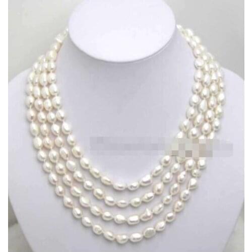SALE Super Long 80" 7-8mm White Baroque natural Freshwater Pearl Necklace-ne1641ce