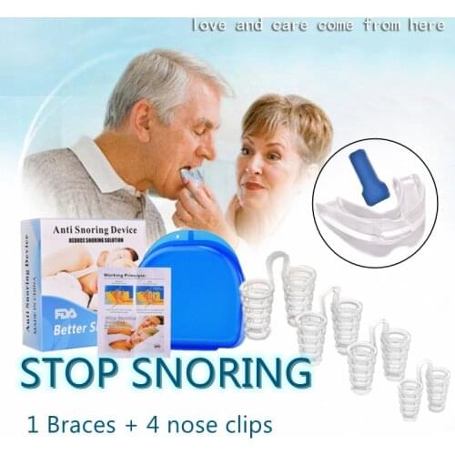 5PCS/Set Anti Snoring Nasal Dilators Mouth Guard Mouthpiece Anti-Snore Solutions Set Sleep Care Tools for Men Women Better Sleep
