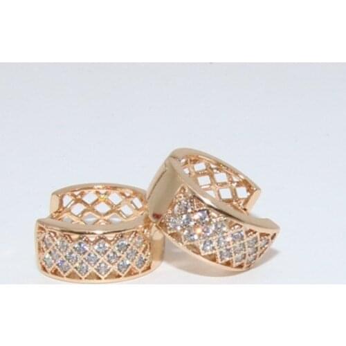 Rhombus Hollow Hoop Earrings 18K Yellow Gold Filled Classic Womens Micro Zircon Earrings