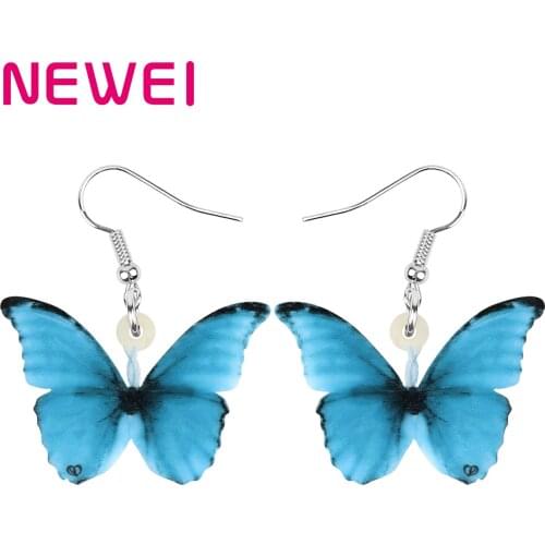 Newei Acrylic Blue Morpho Butterfly Earrings Lovely Aesthetic Animal Dangle Drop Jewelry For Women Girls Fashion Birthday Gift
