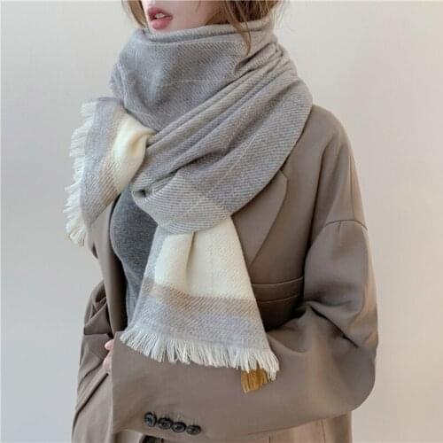 Luna&Dolphin Women Warm Colors Matching Big Plaid Scarf Grey Soft Wool Imitaion Cashmere Tippet Burrs Big Pashmina Blanket Shawl