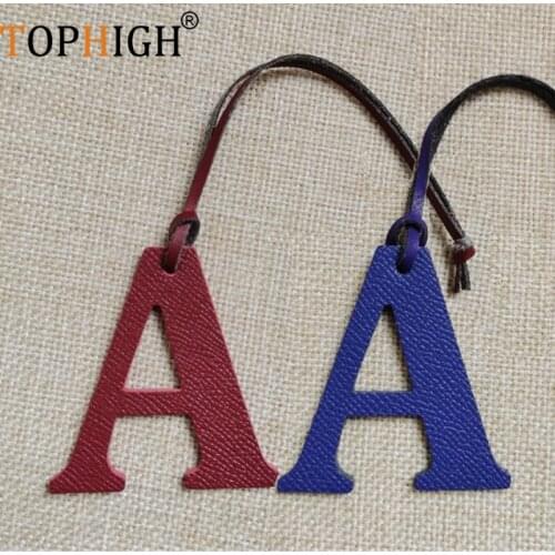 TOPHIGH Wholesale Luxury Genuine Natural Leather Initial English Letter A Keychain Backpack Pendant Ladies Women Bag Charm