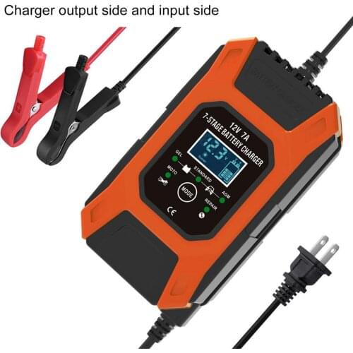 12V 7A 7 Stages Battery Charger Maintainer For Car Motorcycle Suitable For Most Battery Types Including Calcium, Gel, Lead Acid