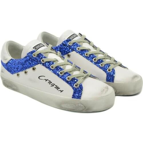 CANGMA Luxury Brand Designer Sneakers Woman Flat Shoes White Girls Blue Sequined Women Vulcanized Sneaker Female 2021