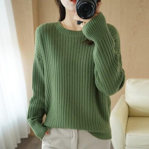Women Winter Warm Soft Loose Knitted Pullovers Brown Cashmere Sweaters Female Basic Solid Knitwear Wool Sweater White Jumper