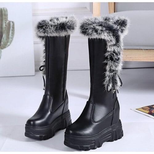 WEBONTINAL Winter Leather Long Snow Boots Women Shoes For Female Thick Sole Fashion Fur Warm Plush Waterproof Booties Botines
