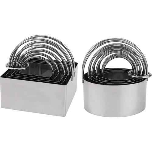 10 Pack Cookie Cutters,Stainless Steel Round & Square Biscuit Pastry Cutter with Handle,for DIY Donut Fondant Sugar Cake
