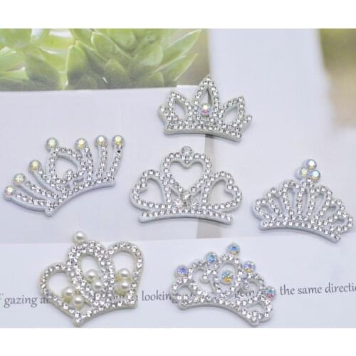 15Pcs White Padded Multiple Shaped Crown Rhinestone Applique for DIY Clothes Crafts Decor Patches Headwear Hair Bow Accessories