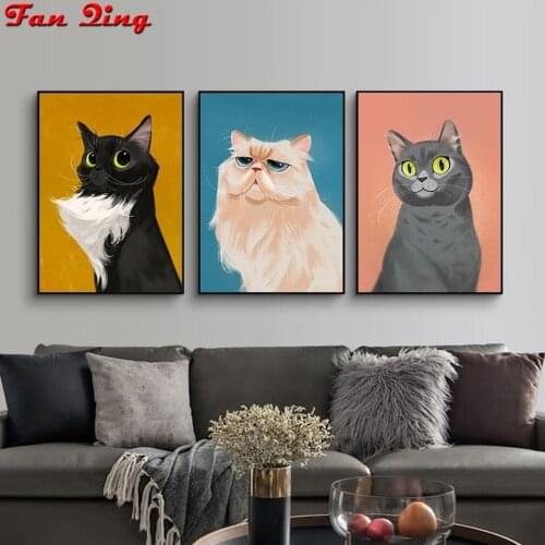 3pcs DIY 5D Diamond Mosaic Cartoon Cats Handmade Diamond Painting Cross Stitch Kits Diamond Embroidery