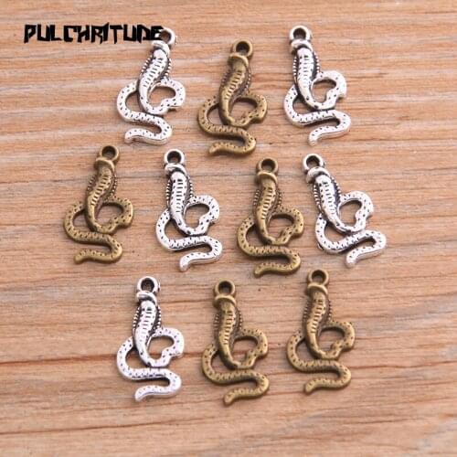 50PCS 10*18mm Metal Alloy 2020 New Two Color Small Cobra Charms Animal Pendant For Jewelry Making DIY Handmade Craft