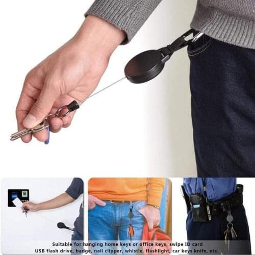 60cm Retractable Pull Key Ring Chain Belt Clip Carabiner Reel Card Badge Holder Recoil Extends To 60cm Swivel-Back Extractable