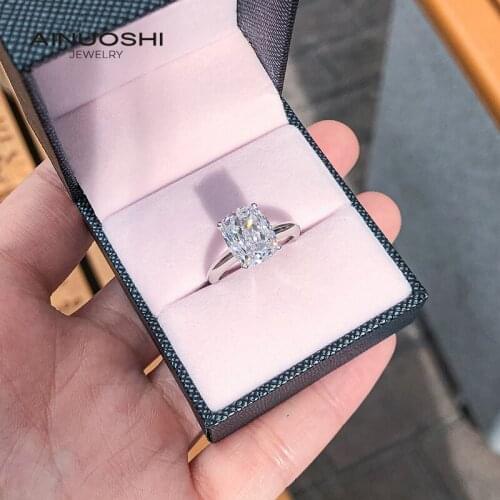 AINUOSHI 8x10mm Cushion Cut SONA Diamond Silver Engagement Rings For Women Sterling Silver Anniversary Solitaire Ring Gift