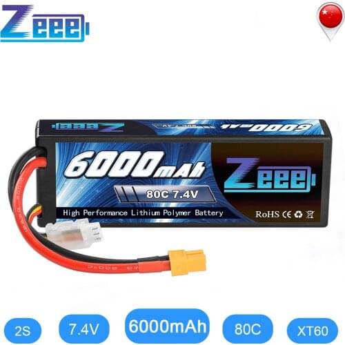 Zeee LiPo Battery 2S 7.4V 6000mAh 80C XT60 RC Parts Hardcase Lipo 2S for Traxxas Airplanes RC Car Vehicle Truck Tank Boats